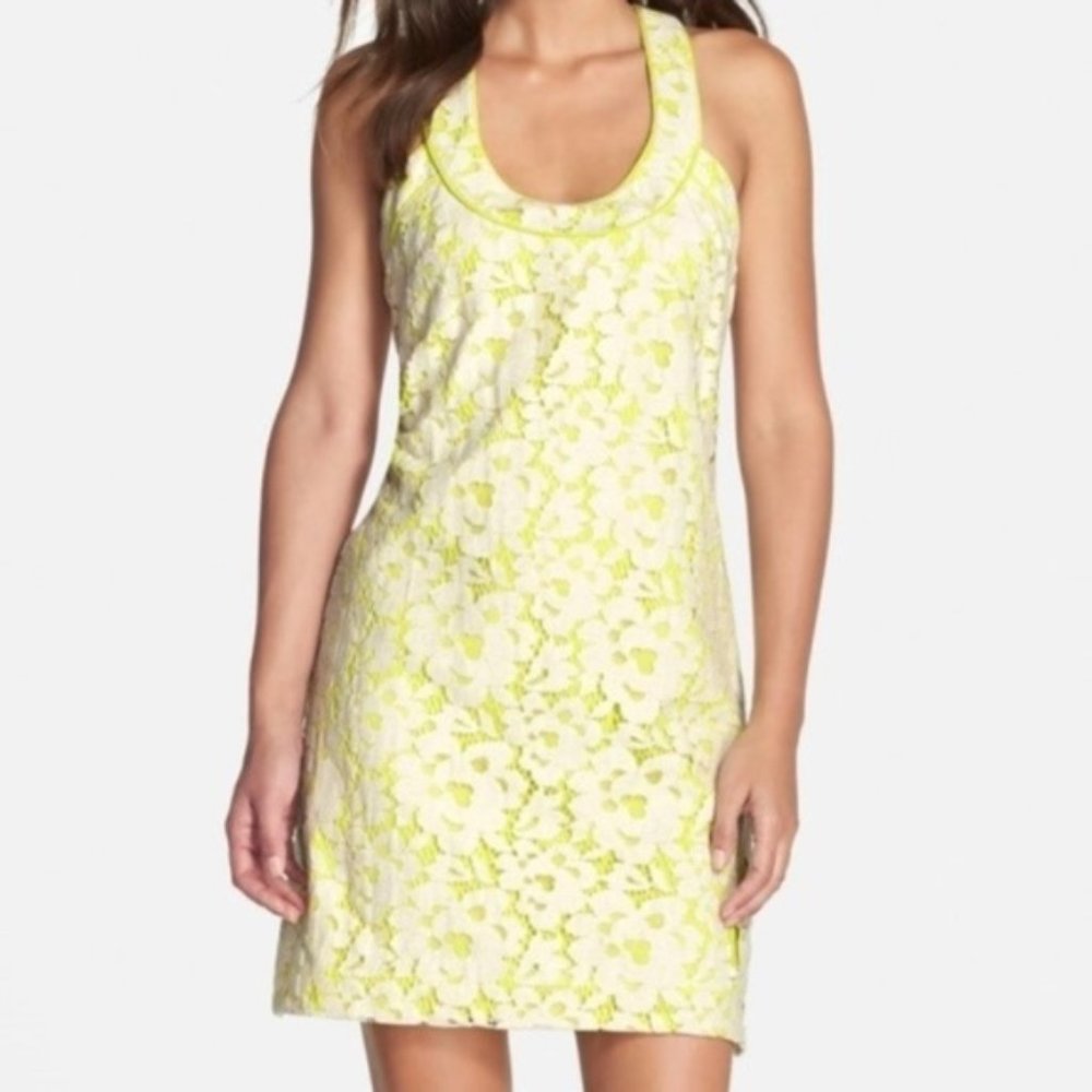 NWT Trina Turk Neon Yellow & Cream Lace Dress